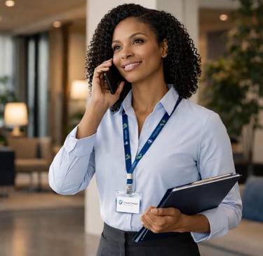 CheckConnect professional woman on phone ready to assist you