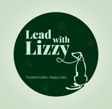 lead with lizzy logo with smiling dog