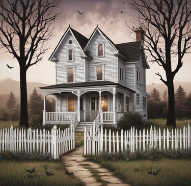 A cozy reading nook bathed in warm light with a stack of paranormal romance novels and a steaming cup of tea.