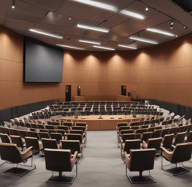 A sleek videowall setup in a modern office lobby showing dynamic content