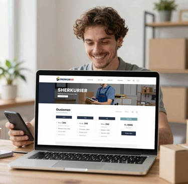 Happy customer calculating their prices for deliveries on our website sherkurier.com