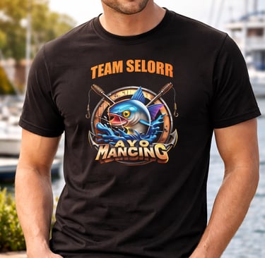 a man in a black shirt and jeans standing in front of a boat