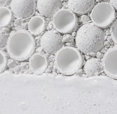 a microscopic photo of a lyer of thermoinsulating paint containing microcapsules