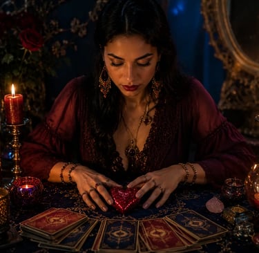 Cartomante profissional realizando consulta online de amor com cartas de Tarot e Baralho Cigano