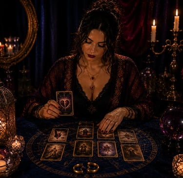 Cartomante realizando leitura de cartas sobre separação e divórcio