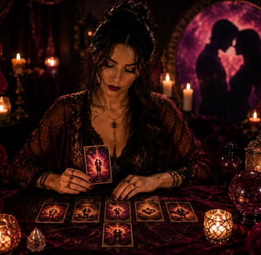 Cartomante lendo tarot do amor para solteiro em consulta online