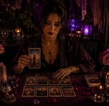 Tarólogo realizando leitura de cartas de tarot para solteiros com foco em abertura de caminhos 