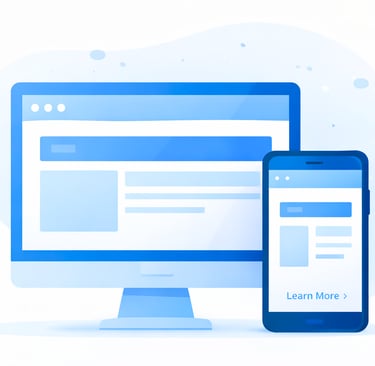 Professional website development services with illustration of responsiveness on mobile & desktop