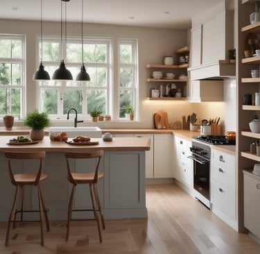 Modern living room renovation with warm lighting and cozy furniture