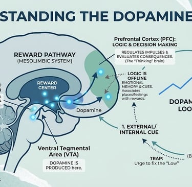Infographic depicting the dopamine cycle of addiction.