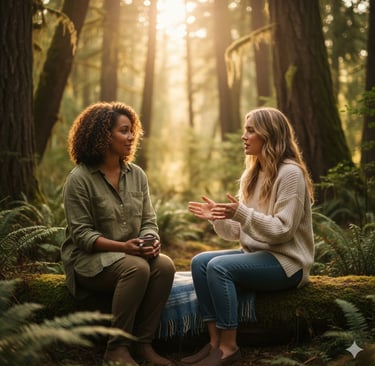 A peaceful therapeutic setting outdoors, representing the safety of trauma-informed care.