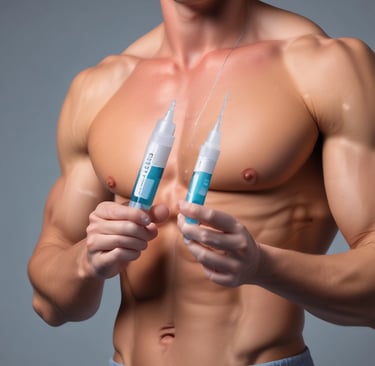 Close-up of a sleek peptide vial with a dark gray label on a black background.