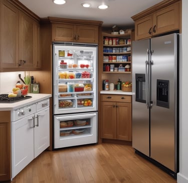 Technician repairing a white goods appliance with tools in a cozy home kitchen.