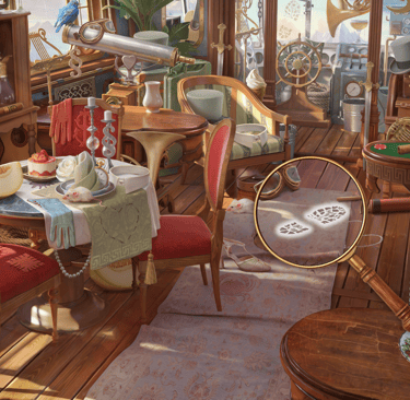 Hidden-object search scene in a cozy room from Gwen Black mystery puzzle adventure