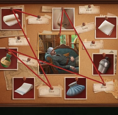 Detective evidence board mini-game with clues and red string connections in Gwen Black