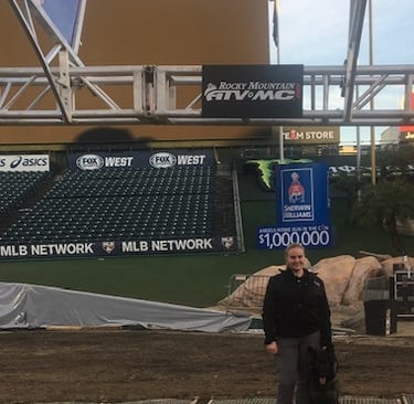 Roving K9 patrol for bombs at Angel baseball Stadium