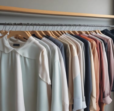Close-up of a plus size model wearing a soft blouse in neutral tones, natural setting