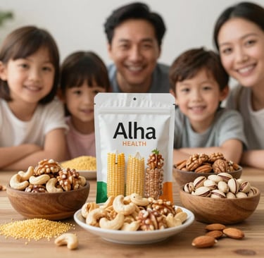 A warm cup of health mix porridge topped with fresh fruits and honey.