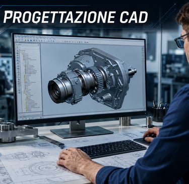Ingegnere che utilizza software CAD professionale per la progettazione meccanica 3D