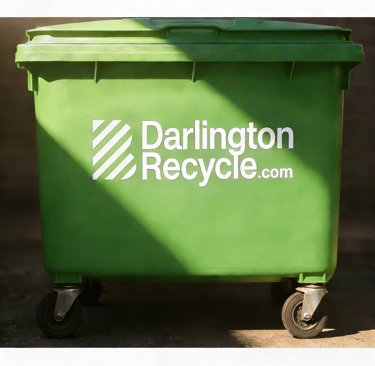 A Darlington Recycle commercial wheelie bin for recycling commercial waste.