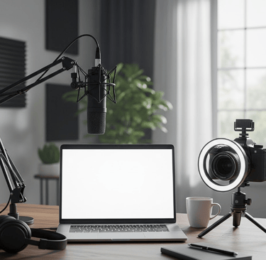 Content creation setup for building passive income from blogging and video.