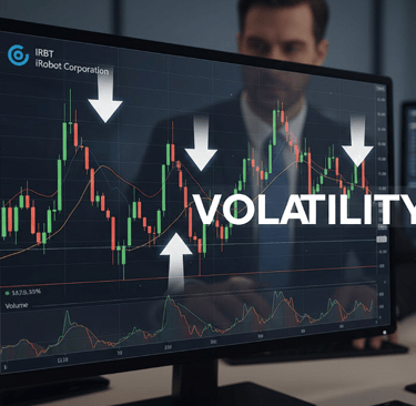 Stock chart showing volatility of iRobot stock (IRBT) due to Amazon acquisition news.