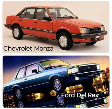 Checrolet Monza e Ford Del Rey, fotos de divulgação das marcas