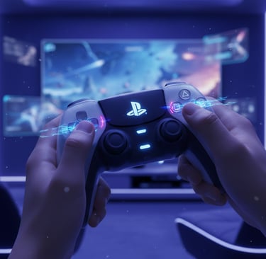 Controle do futuro PlayStation com foco em imersão e feedback háptico.