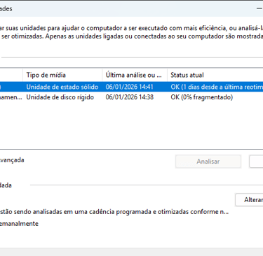 OBS: disco c é SSD não pode ser desfragmentado já o disco abaixo sim