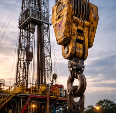 bloque viajero (traveling block) y gancho en workover; verificación del freno mecánico con cadena