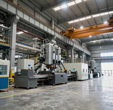 High-tech machinery at the Al-Afja Recycling Hub processing used tires.