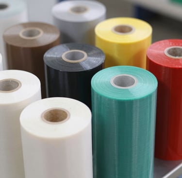 Close-up of high-quality food-grade plastic film rolls in various sizes