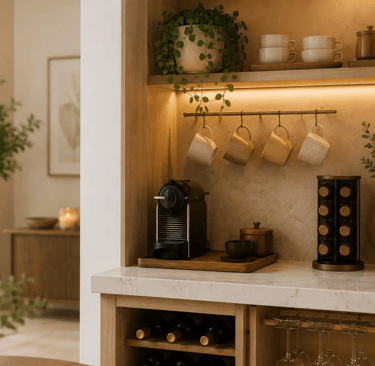 Nicchia arredata come angolo bar con cantinetta