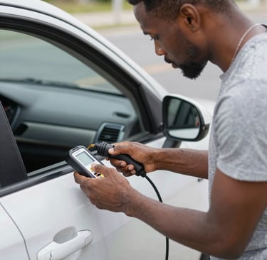 Team of experts collaborating on engine control diagnostics using advanced tools.