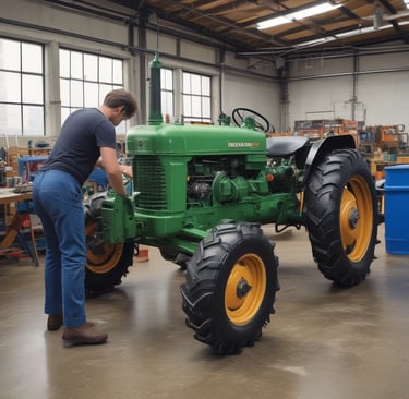 man working on a tractor