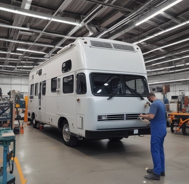 a motor home is parked next to a trailer