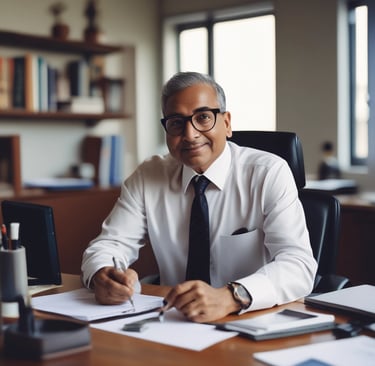 Portrait of a smiling middle-aged man in business casual attire.