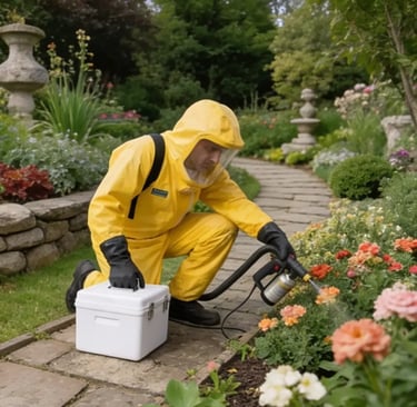 Pest control expert removing a wasp nest in Spalding garden