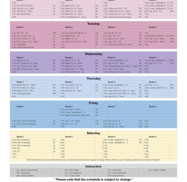 Summerbella Dance Schedule