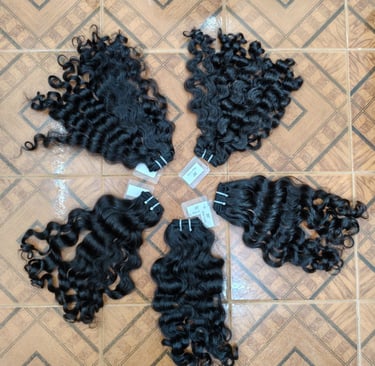 Export quality curly raw human hair bundles from India