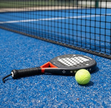 Padel racket laying on padel court