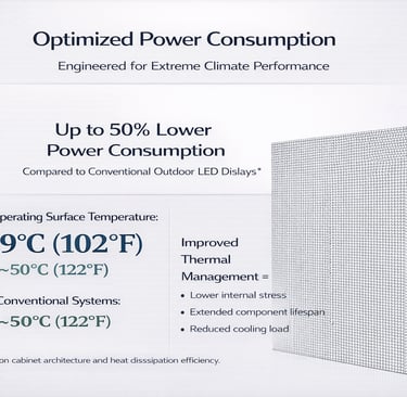 Diagram showing optimized power consumption and improved thermal management for outdoor LED displays.