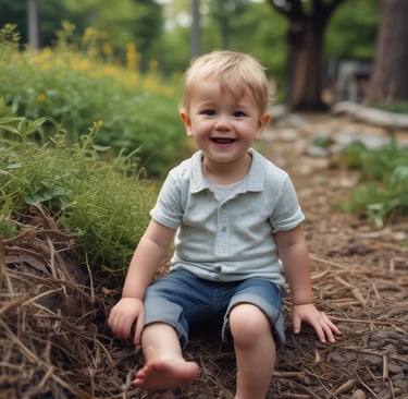Young boy confidently walking in stylish pants on a city sidewalk.