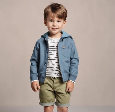 A toddler wearing a comfortable, stylish outfit made from quality Turkish fabric, playing outdoors