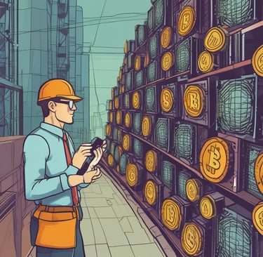 a stack of gold bitcoins sitting on top of a table