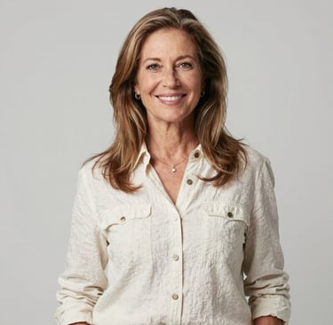 A serene portrait of a woman smiling softly in a sunlit room, reflecting calm and clarity.