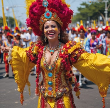A vibrant street scene in Cartagena with colorful colonial buildings and bustling local markets.