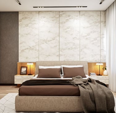 a bedroom with a bed and a large bed