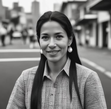 Portrait of a confident professional woman smiling in an office setting.