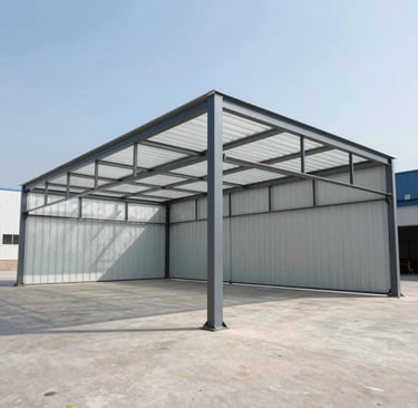 A spacious warehouse interior with rows of neatly organized hangers and storage racks bathed in natural light.
